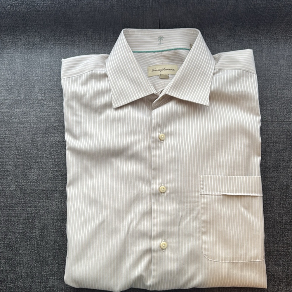 Tommy Bahama Men's Tan Pinstripe Shirt - 17 - 34/35